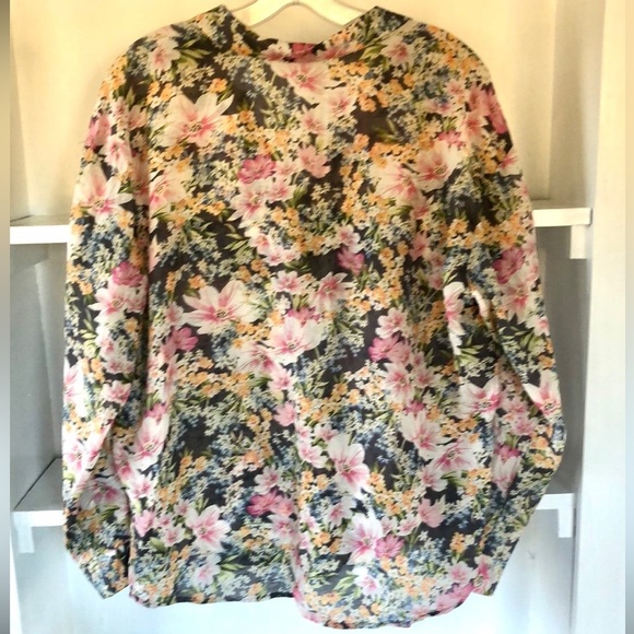 J. Jill floral cotton and silk blend long sleeve top size Large Petite - Picture 3 of 9